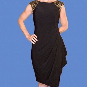 Xscape Black Asymmetrical Sheath Cocktail Dress